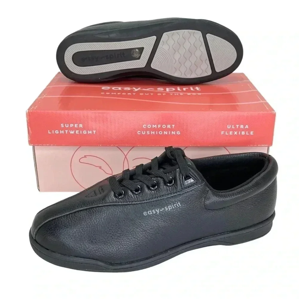 Easy Spirit Esap1 Black Leather Womens Sneakers Size 6.5W